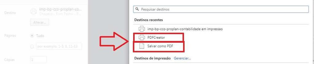 - Em impressoras, encontre um gerador de PDF ao invés de selecionar uma impressora. - Selecione o ícone para gerar o PDF.