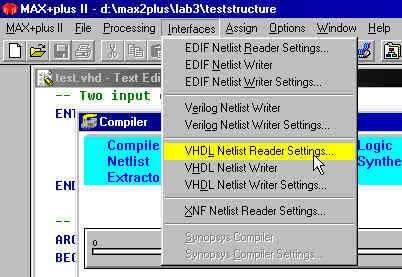 O procedimento para ajustar o leitor de netlist é um pouco confuso. Para chegarmos à sua caixa de diálogo devemos primeiro abrir a janela do compilador.