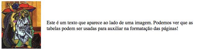 Utilizando Tabelas para Ajudar na Organização da Página <table border="0 > <tr> <td><img src="womancry_picasso.