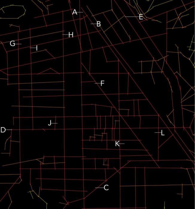 Figura 3: Mapa Axial da cidade de Juiz de Fora para a medida sintática Integração HH. Fonte: autores.