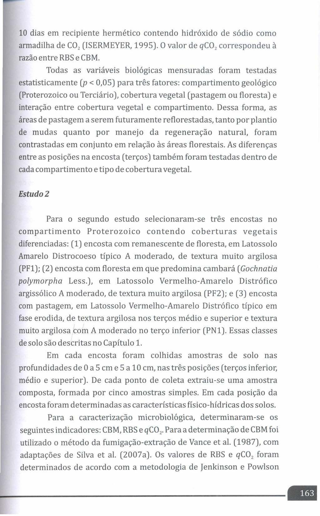 10 dias em recipiente hermético contendo hidróxido de sódio como armadilha de CO z (ISERMEYER,1995). O valor de qco z correspondeu à razão entre RBSe CBM.