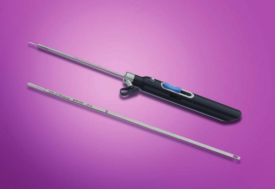 O novo bisturi para piloro com lâmina descartável Para cirurgia pediátrica, o conjunto de instrumentos KARL STORZ para piloromiotomia foi ampliado com um novo bisturi para piloro.
