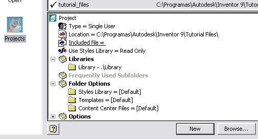 Trabalho com projectos O Autodesk Inventor utiliza os projectos como gestor de documentos de trabalho.