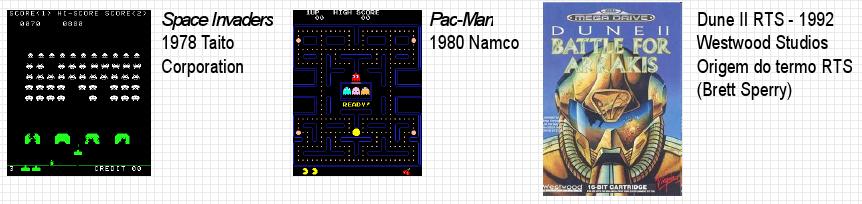 Histórico (1) Não comercial - Jogo da Vida (John Horton Conway 1970) Comercial - GameAI nasceu com os single-players; exs: Space Invaders (1978): padrões de movimentação e dificuldade progressiva