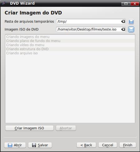 Estamos finalizando! Em Pastas de arquivos temporários deixe a opção padrão do computador. Em Imagem ISO de DVD selecione onde quer salvar o arquivo.