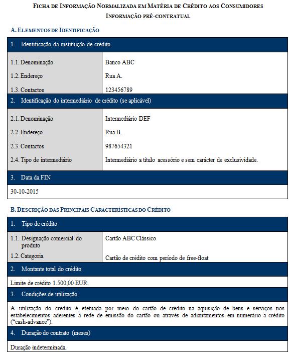 As instituições de crédito estão obrigadas a disponibilizar a FIN aos seus clientes antes da