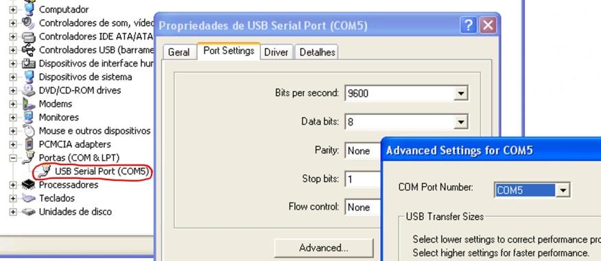 5 SELEÇÃO E DEFINIÇÃO DA PORTA SERIAL (COM) - WINDOWS A porta serial associada ao Conversor USB-i485 é automaticamente determinada pelo sistema operacional alguns instantes após a conexão do