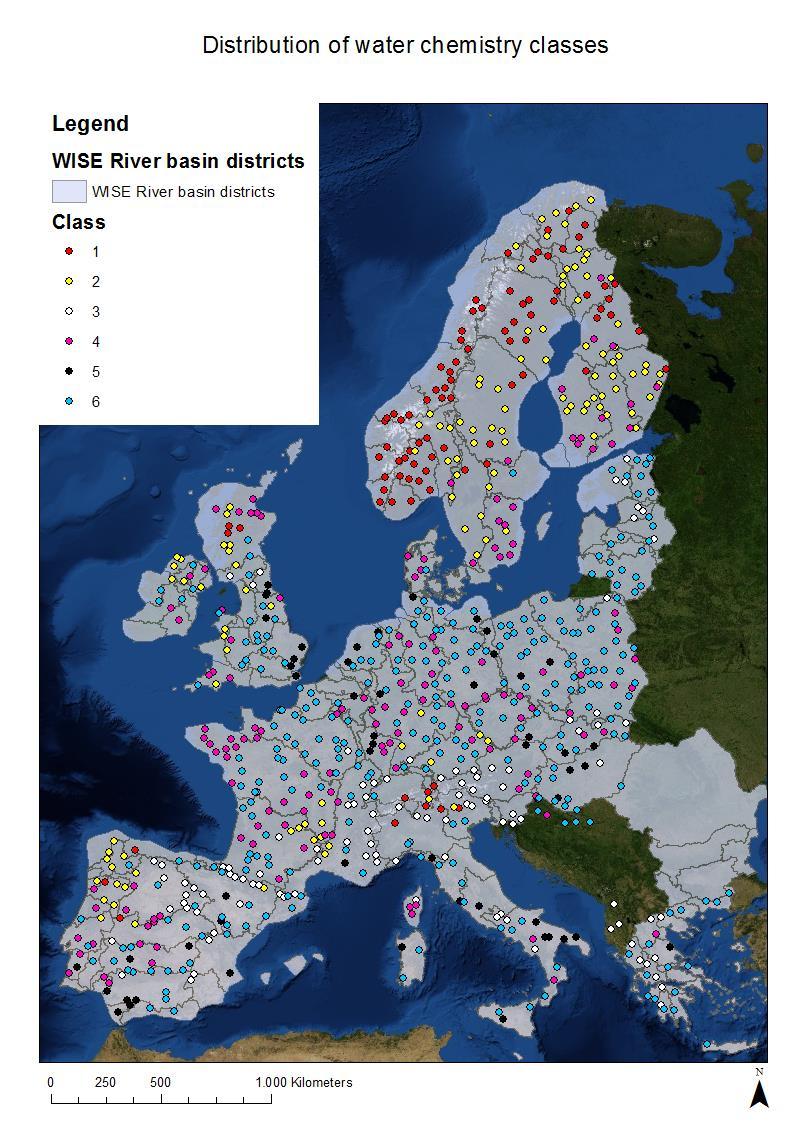 Diversity of the aquatic ecosystems in Europe Class 1&2- represent low ionic strength, low divalent ions, low carbonate: