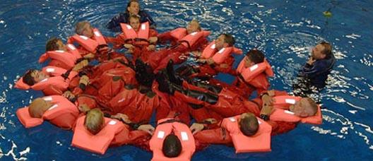 Posição HUDDLE Círculo de Sobrevivência Se não houver nenhum equipamento salva-vidas por perto e existirem várias pessoas na água, a melhor opção é formar o círculo de sobrevivência.