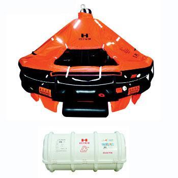 Embarcações de Sobrevivência Infláveis Embalagem As balsas infláveis são acondicionadas juntamente com seus acessórios (palamenta) em casulos de fibra de vidro ou bolsas de borracha.