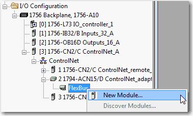 Clique com o botão direito do mouse na rede de comunicação e selecione New Module. 4. Adicione o adaptador de comunicação à plataforma de E/S distribuída que estiver usando. 5.