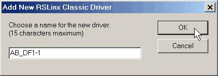 Clique em Add New. A caixa de diálogo Add New RSLinx Driver aparece. 4.