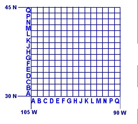 Novamente o quadrângulo é dividido em quadrângulos, agora de 1 de latitude por 1 de longitude.