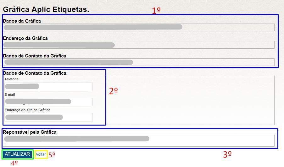 3.1 EDIÇÃO DE DADOS DA GRÁFICA 1 Passo: São mostradas as informações de endereço e dados da Gráfica.