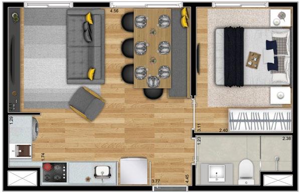 Planta do apto. sala ampliada 33.95 m 2 Faz diferença ter um NeoConx. Diferenciais CONX: Áreas comuns equipadas e decoradas. Torneiras com temporizador (áreas comuns).