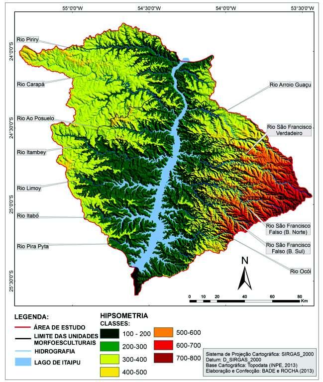 Figura 09. Carta Hipsométrica das bacias hidrográficas do Paraná III (Brasil/Paraguai).