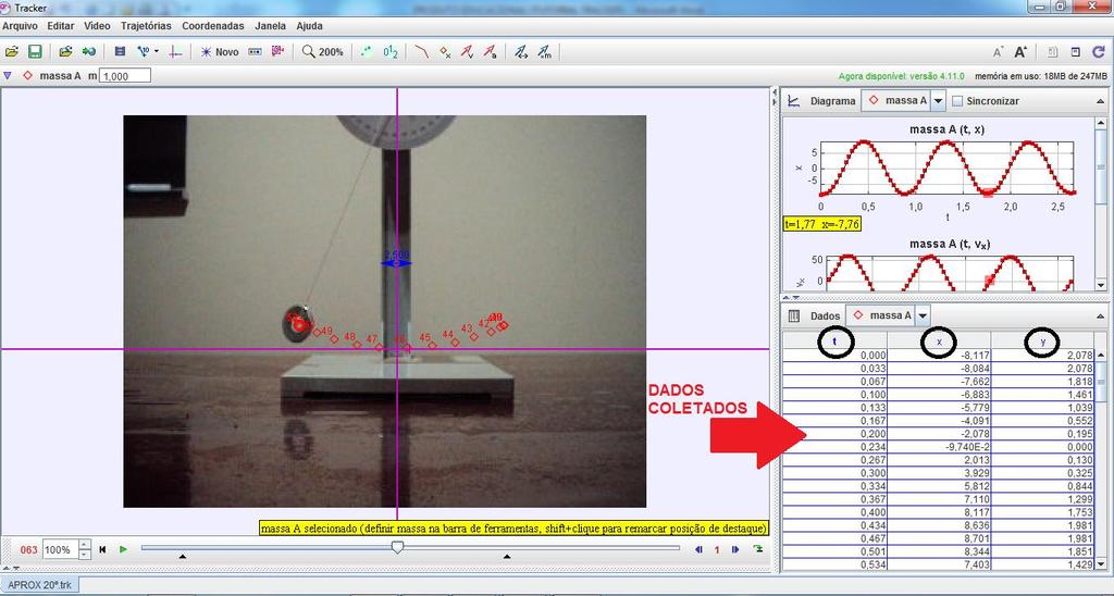 36 3.8-Como manipular a região dos dados 3.8.1-Quantidade de dados coletados O tracker realiza a coleta de dados referentes ao sistema físico em função do tempo.