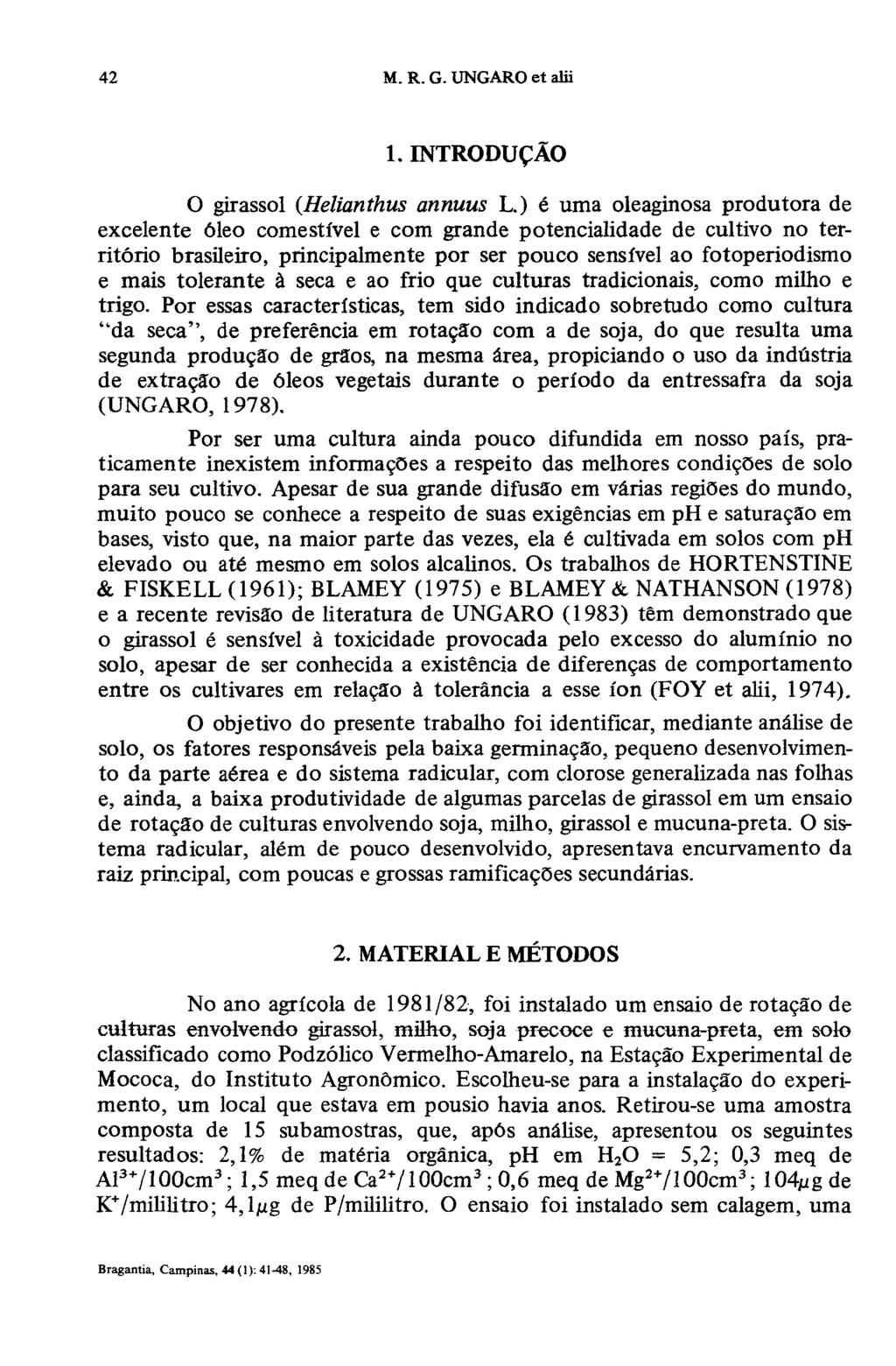 1. INTRODUÇÃO O girassol (Helianthus annuus L.