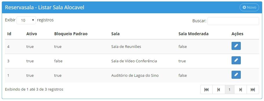 11 Edição de sala alocável Novamente na tela de listagem de salas alocáveis, escolha a sala alocável que deseja efetuar alterações e clique em seu