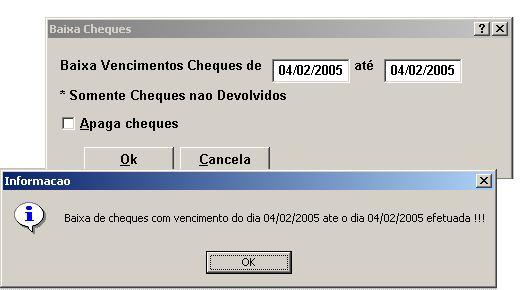 Apagando Cheques já compensados. Caso queira apagar os Cheques que já foram compensados de um determinado período digite a data e clique em (Apaga Cheques). Relatórios.