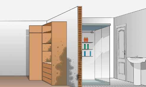 75 como solucionar Mofo em Armários Mofo em armário são causados por causa do vapor d água do banheiro que atravessa a parede e acaba impregnando o guardarroupa, que tem pouca ventilação.