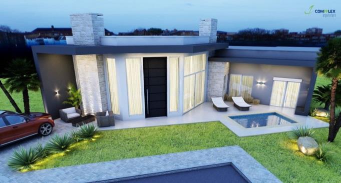 000,00 Quintas do Lago F/09 Casa térrea, com projeto arquitetônico diferenciado, em L, com o living integrado com os quartos e piscina.