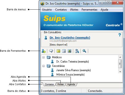 11.1 Interface 109 O Suips é um software prático e muito útil para otimizar a comunicação de seu consultório ou clínica. Na imagem abaixo, conheça os principais elementos da interface do programa. 11.