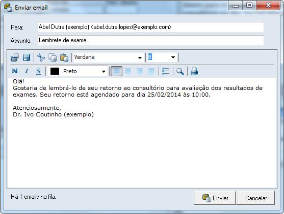 2.11 Envio de email 35 O HiDoctor, integrado ao Suips, permite enviar emails diretamente através do programa. É possível enviar emails clicando no ícone da barra de ferramentas.