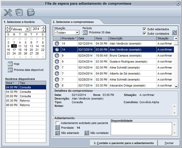 3.6 Fila de adiantamento de compromissos 45 A agenda do HiDoctor possui funcionalidades exclusivas.* A fila de adiantamentos auxilia a secretária no processo de adiantamento de compromissos.