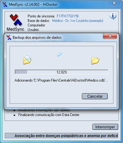 9.2 Backup 99 O MedSync, além de criar um backup online ao sincronizar seus dados pela internet de modo seguro, oferece durante a sincronia a opção para que seja feito um backup automático que gera
