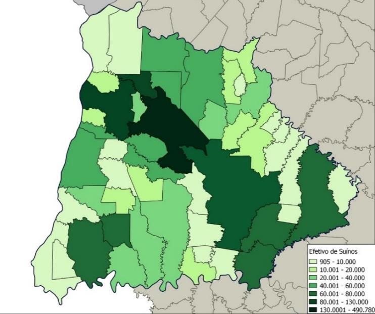 EFETIVO DE REBANHO DE SUÍNOS - 2016 4,5 milhões 7,1 milhões 19,9 milhões 39,9 milhões O tem