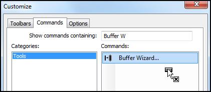 3 do SIG ArcGIS. Instalação da Ferramenta Buffer Wizard Abra o ArcMap e clique no menu Customize - Toolbars - Customize... Na janela Customize, clique na guia Commands.