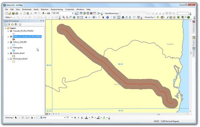 Clique no botão Concluir. A área de influência será criada no ArcMap.