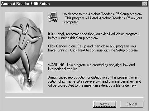 Instalação do Acrobat Reader 4.05 É necessário instalar o programa Acrobat Reader 4.05 em seu computador para poder abrir o Manual On-line.