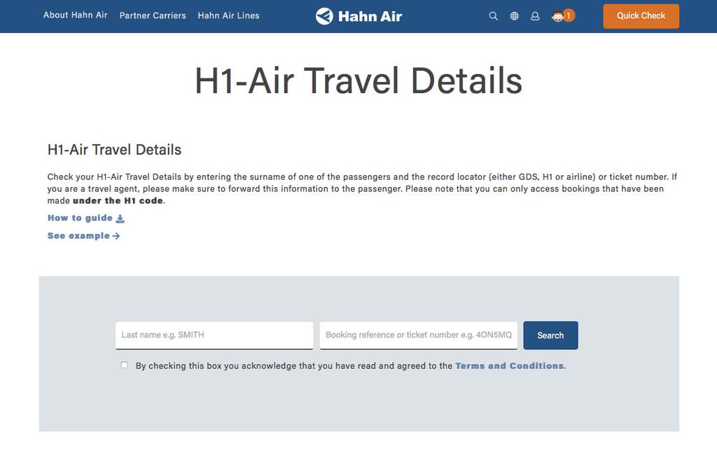 2. H1-Air Travel Details 5/5 Você pode ver seus detalhes da reserva em mytrip.hahnair.com.