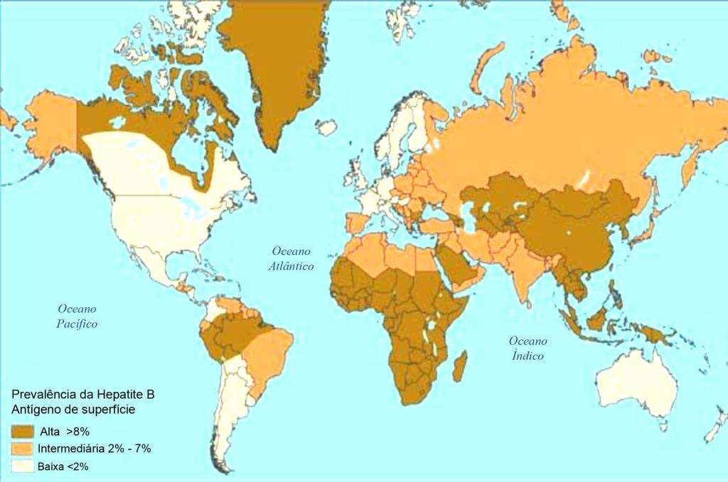 Introdução 5 Figura 3. Prevalência mundial do AgHBs Adaptado de CDC http://wwwnc.cdc.gov/travel/yellowbook/2010/chapter-2/hepatitis-b.