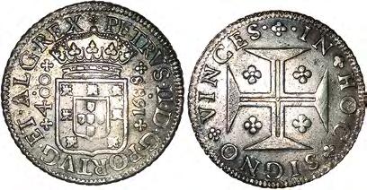 PEDRO II, (1683-1706) CRUZADO (400 RÉIS) 1704, PRATA AG80.