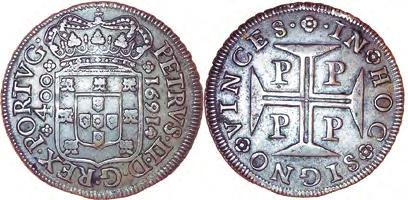 PEDRO II, (1683-1706) CRUZADO (400 RÉIS) 1691 PORTO,