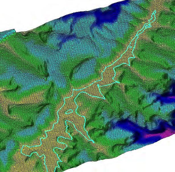 terreno MDT ao GRASS, manipulados pelo uso do módulo NVIZ, geraram um conjunto de imagens tridimensionais que permitem observar o aspecto volumétrico de toda a área de intervenção, e fornecem a noção