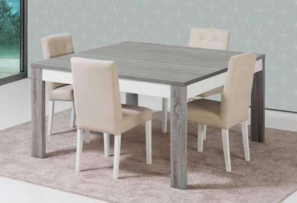Fixed dinner table 150x150cm. Finish: grey-oak or natura oak.