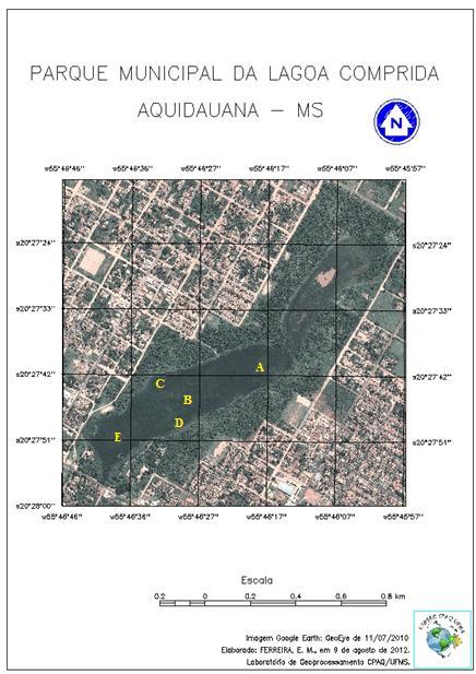 346 Figura 01. Parque Municipal da Lagoa Comprida, Aquidauana/MS. FONTE: Imagem Google Earth (Geoeye 2004/2010), Elaborada por Arruda, A. J., 2012.