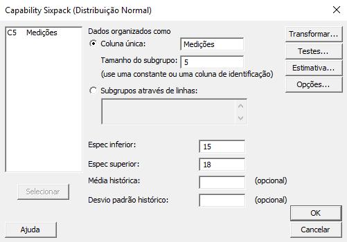 ANÁLISE DE CAPACIDADE SIXPACK NORMAL Comando Capability Sixpack (Normal) Fornece um resumo constituído de seis gráficos