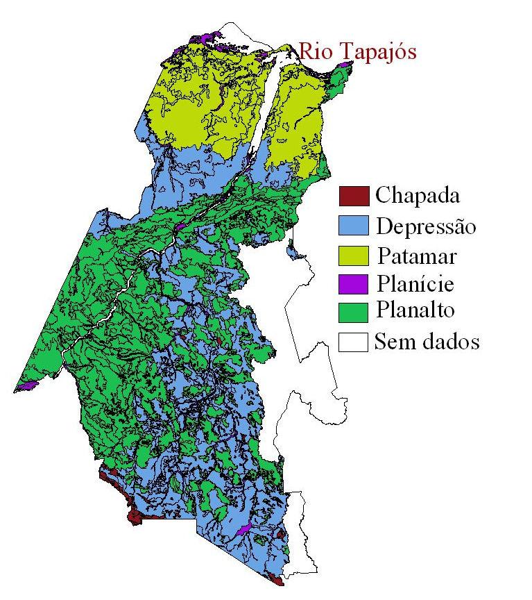 Figura 3 Unidades geomorfológicas encontradas no Distrito Florestal Sustentável da BR- 163, Pará PA 4.