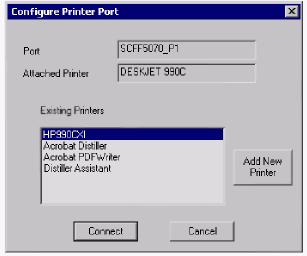 Selecione a impressora correta do Windows na lista Existing Printers e clique em Connect. Instalação concluída.