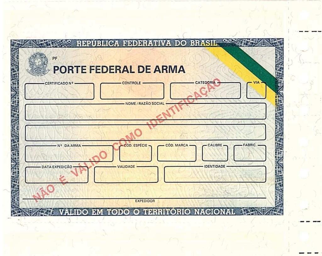 MSP PF - Continuação do Boletim de Serviço nº 220, de 16.11.2018 - Pág. 45 ANEXO X CÉDULA DE PORTE DE ARMA DE FOGO ANVERSO Decreto nº 5.123/2004 VERSO Art. 26.