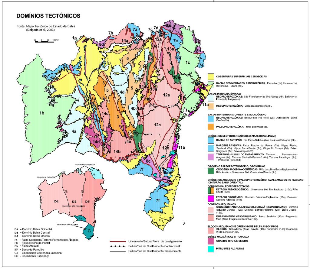 Fonte: SOUZA, João Dalton de; MELO, Roberto Campelo de; KOSIN, Marília (Coords.). Mapa Geológico do Estado da Bahia - Escala 1: