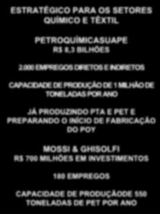 000 EMPREGOS DIRETOS E INDIRETOS CAPACIDADE DE PRODUÇÃO DE 1 MILHÃO DE TONELADAS POR ANO JÁ PRODUZINDO PTA E