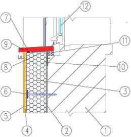 Placa isolante weber.therm EPS 100 11. Caixilho de janela com corte de ponte térmica Figura II.6 Pormenor de janela (com caixa de estore) therm rede normal 5. Perfil weber.therm perfil de esquina 6.