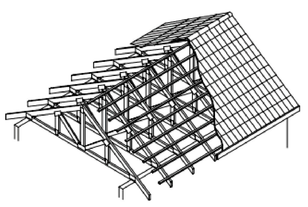 Figura 4 - Sistema estrutural de treliças industrializadas Fonte: Partel (2000, p. 11). Calil e Dias (1997) apresentam uma divisão do processo de fabricação em quatro etapas: 1.