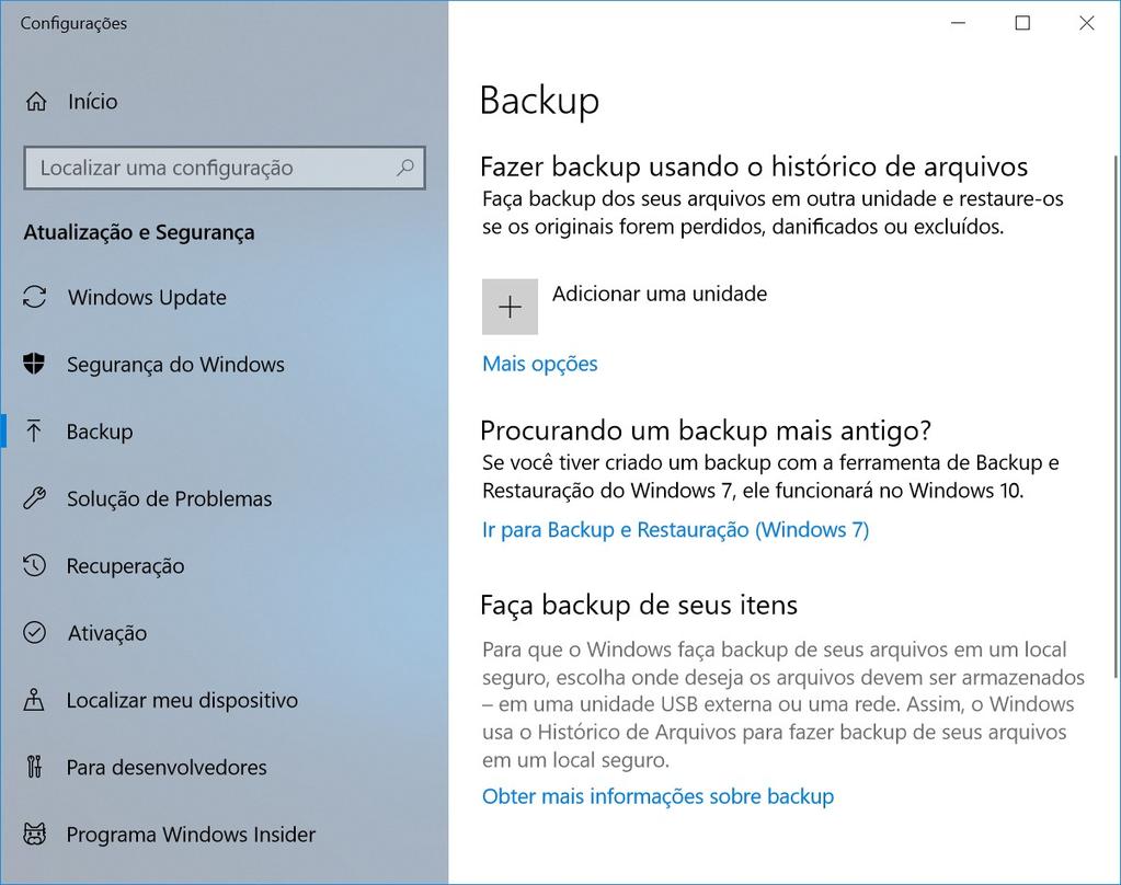 Backup O backup (cópia de segurança) visa restaurar o sistema depois de algum desastre.